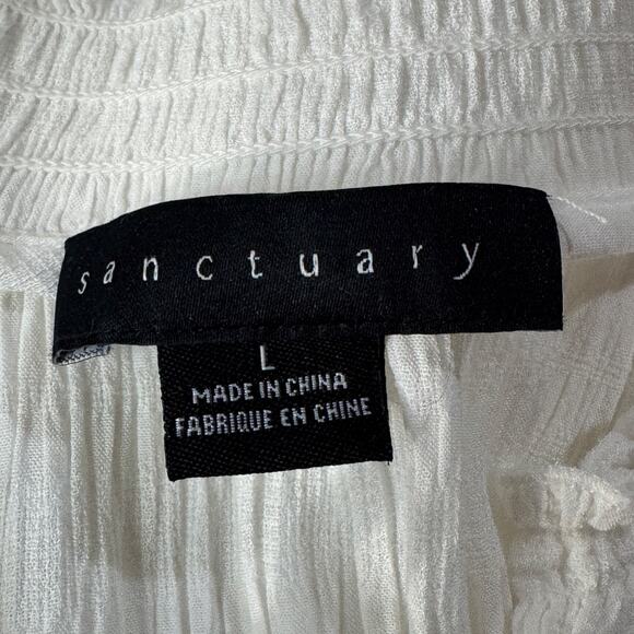 Sanctuary Large Top Semi-Sheer Long Balloon Sleeves Keyhole V-Neck Smocked White - Picture 8 of 8